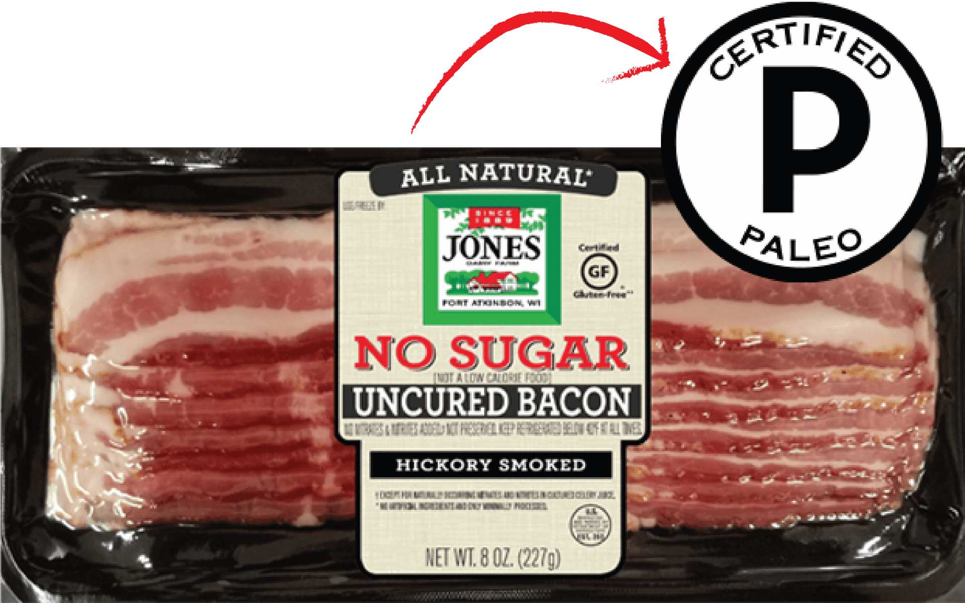 Paleo Certified No Sugar Uncured Bacon Package PNG image