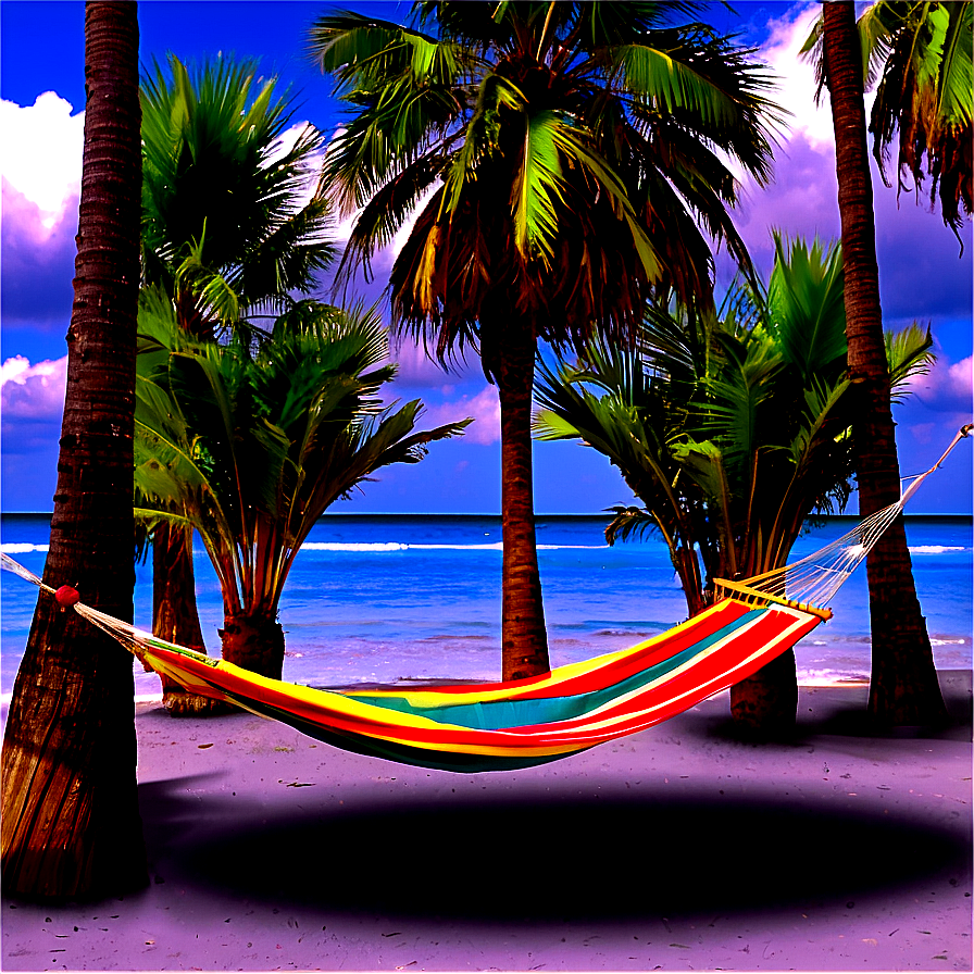 Palm Trees And Hammocks On Beach Png Gdg PNG image