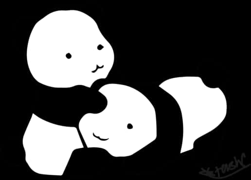 Panda Friends Blackand White PNG image