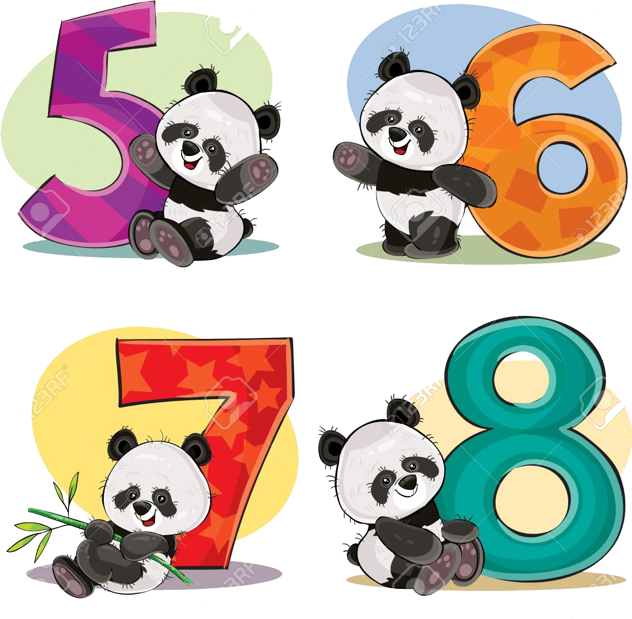 Panda_ Numbers_5_to_8 PNG image