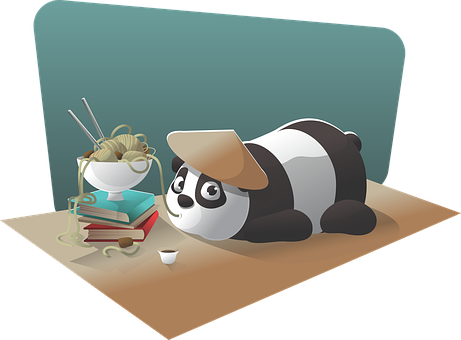 Panda Studying With Noodles PNG image