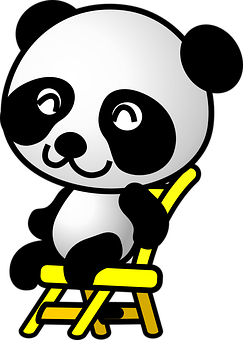 Panda Thinkingon Yellow Chair PNG image