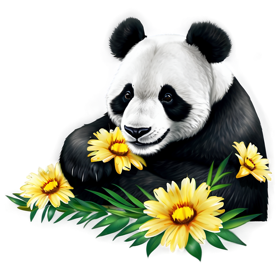 Panda With Flowers Png Sbw PNG image