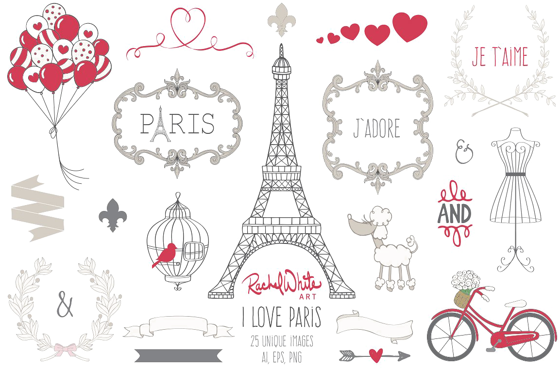 Paris Themed Scrapbooking Elements PNG image