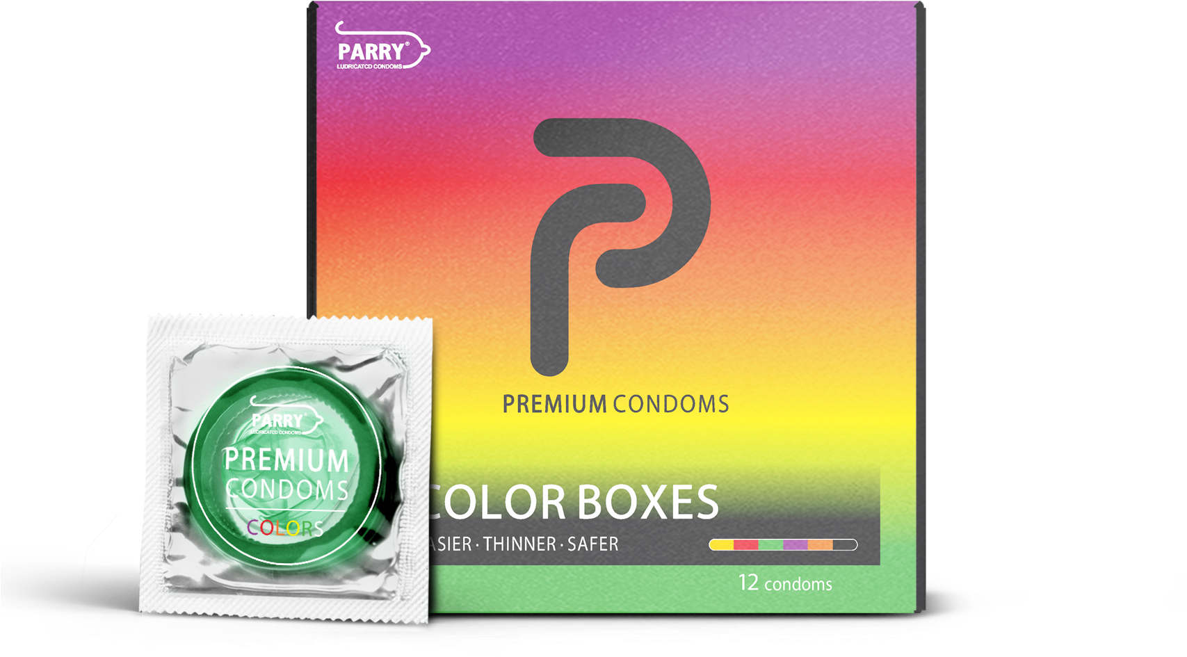 Parry Premium Condoms Colorful Packaging PNG image