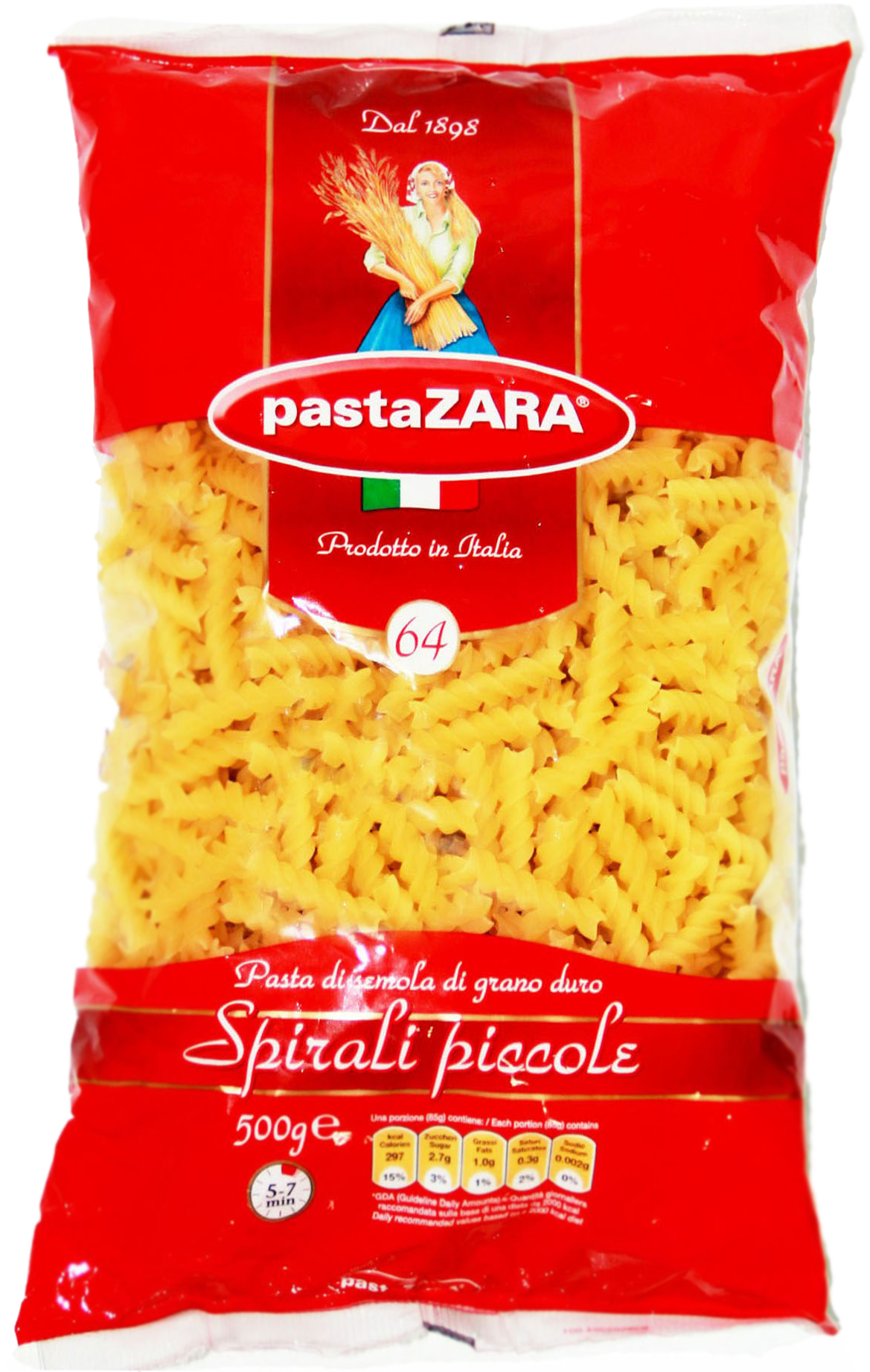 Pasta Zara Spirali Piccole500g Package PNG image