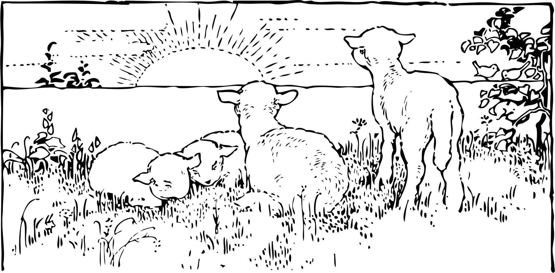 Pastoral Sunrisewith Sheep PNG image