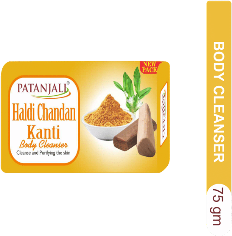 Patanjali Haldi Chandan Kanti Soap Packaging PNG image