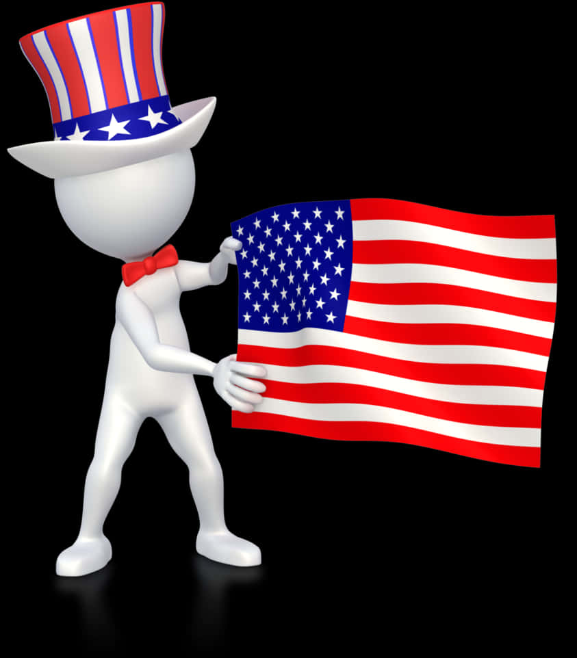 Patriotic Figure Holding American Flag PNG image