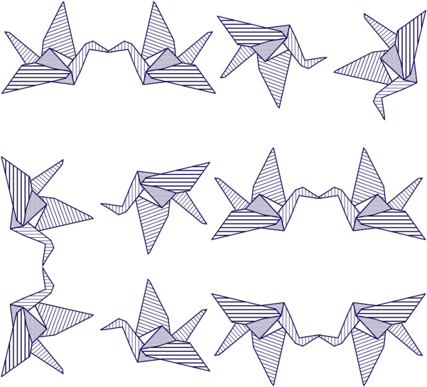 Patterned Origami Craneson Blue PNG image