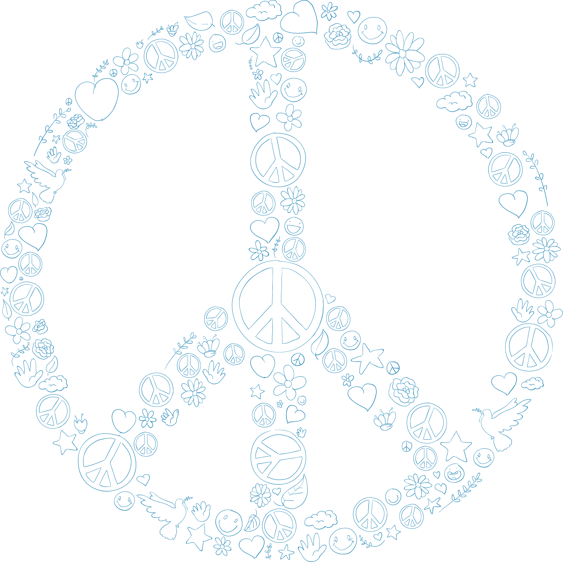 Peace Symbol Floraland Hearts Pattern PNG image