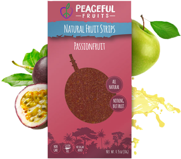 Peaceful Fruits Passionfruit Strips Packaging PNG image