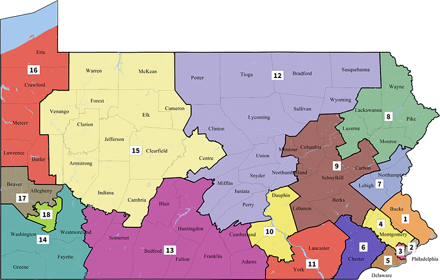 Pennsylvania Congressional Districts Map PNG image