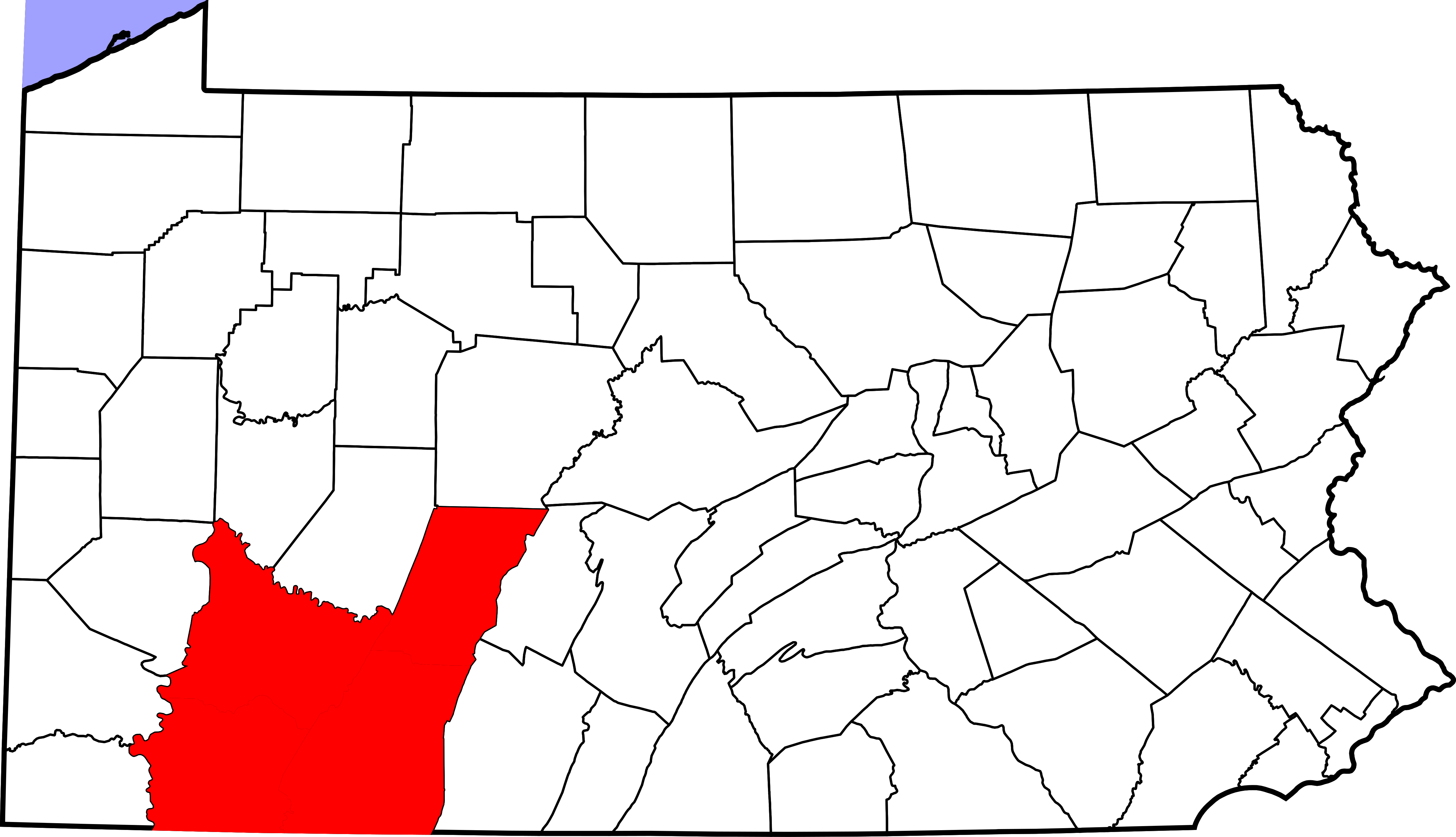 Pennsylvania County Map Highlighted Region PNG image