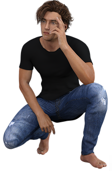 Pensive_ Man_ Crouching_in_ Black_ Shirt PNG image