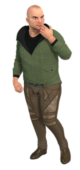 Pensive Manin Green Sweaterand Brown Pants PNG image