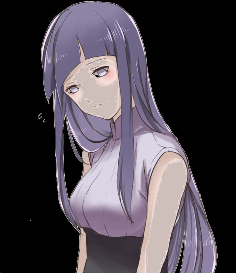 Pensive Purple Haired Anime Character PNG image