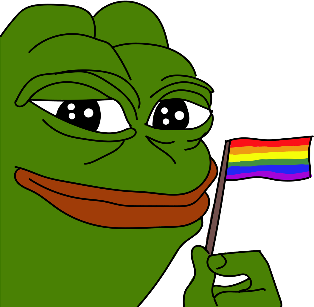 Pepethe Frog Holding Rainbow Flag PNG image