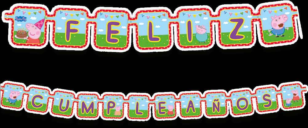 Peppa Pig Happy Birthday Banner Spanish PNG image