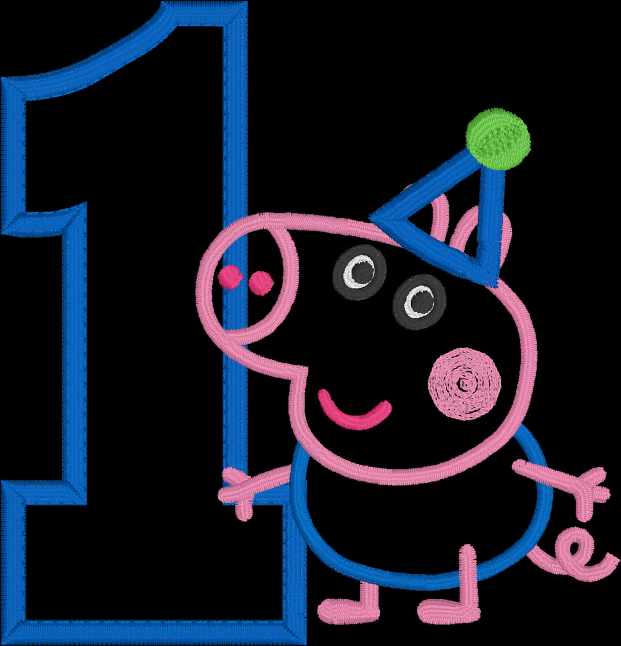 Peppa Pig Number One Embroidery PNG image