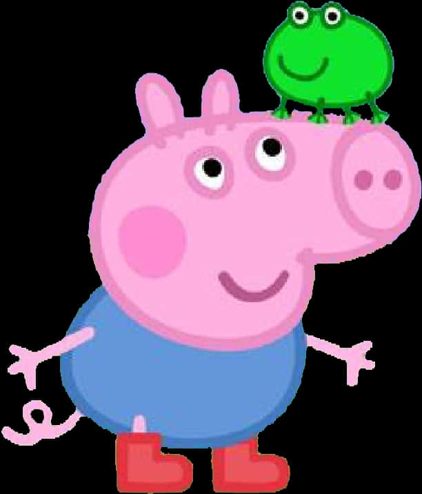 Peppa Pigwith Green Frogon Head PNG image