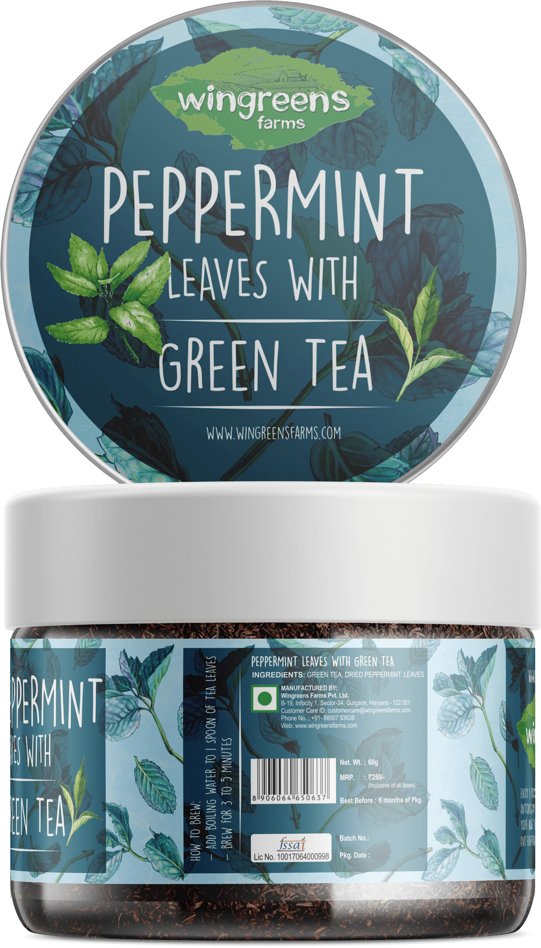 Peppermint Green Tea Product Packaging PNG image