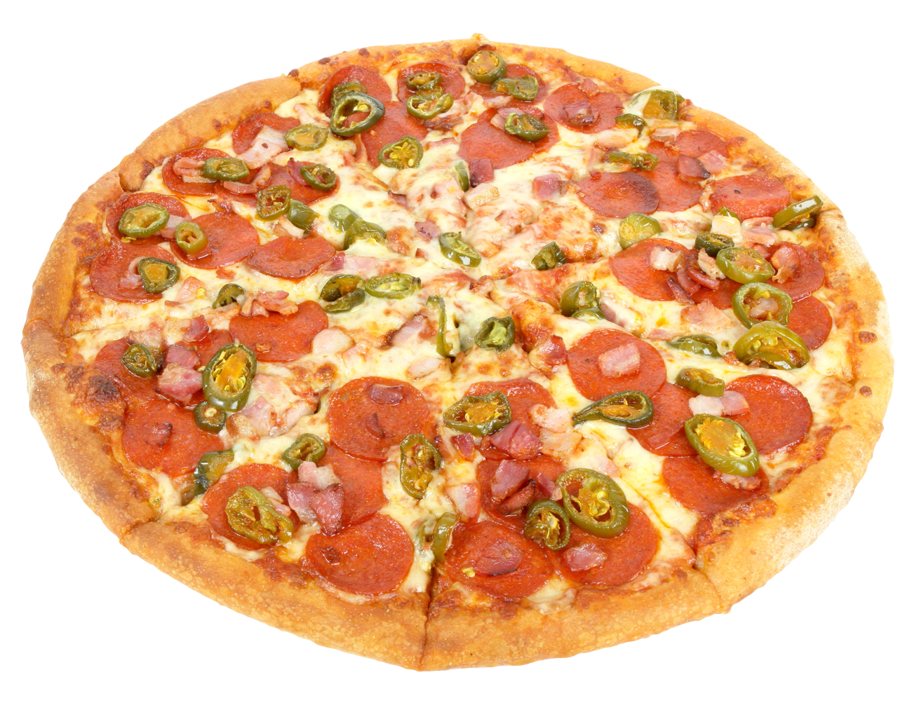 Pepperoni Jalapeno Pizza Top View PNG image