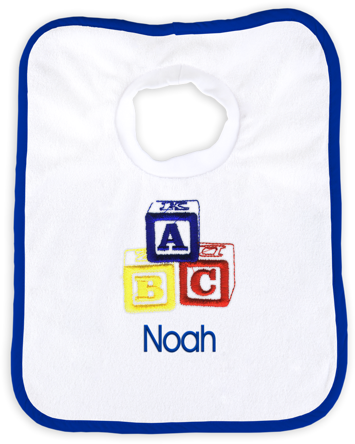 Personalized Baby Bib Noah A B C Blocks PNG image