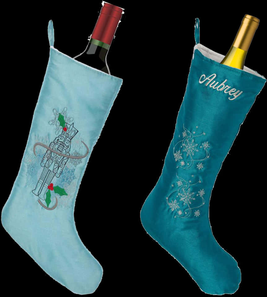 Personalized Christmas Stocking Wine Bottle Holders PNG image