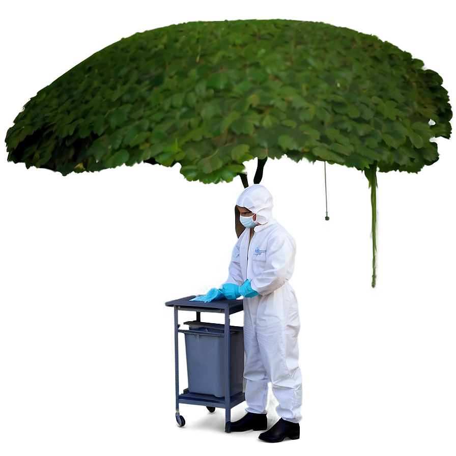 Personin Protective Suit Under Green Canopy PNG image