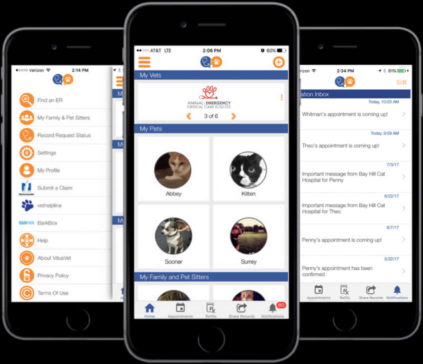 Pet Care Mobile App Screenshots PNG image