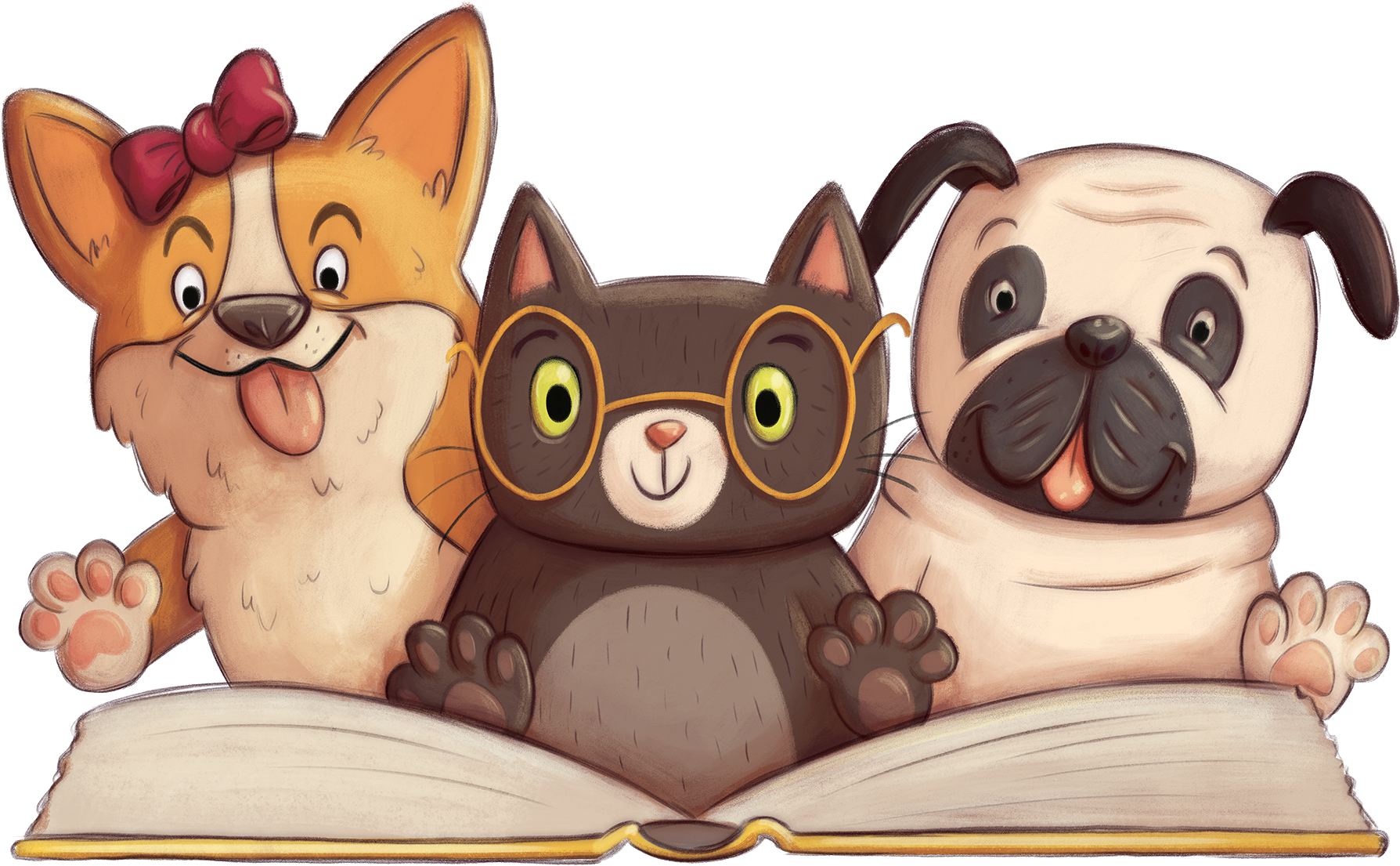 Pets Reading Book Clipart PNG image