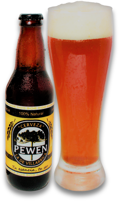 Pewen Cerveza Artisanal Bottleand Glass PNG image