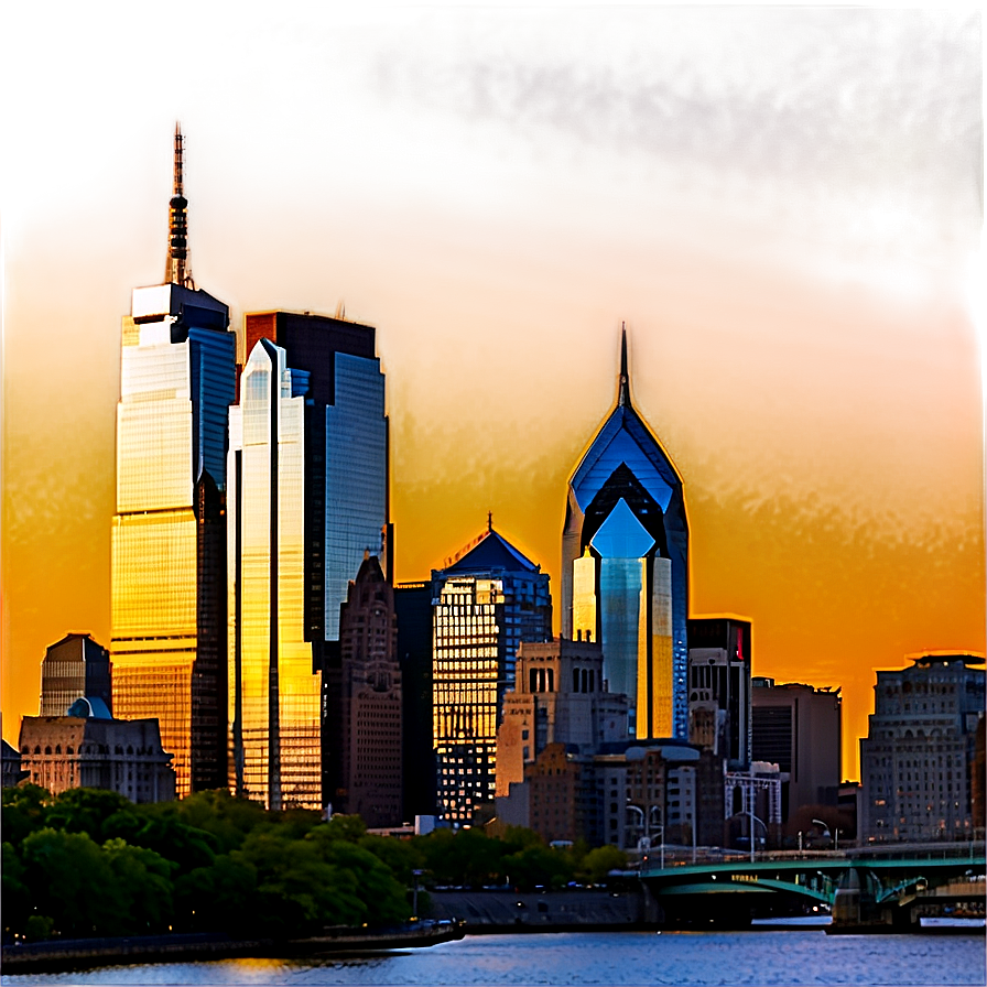 Philadelphia Skyline During Golden Hour Png 06252024 PNG image