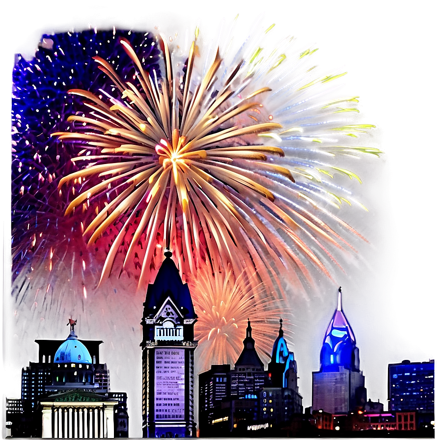 Philadelphia Skyline With Fireworks Png 06252024 PNG image