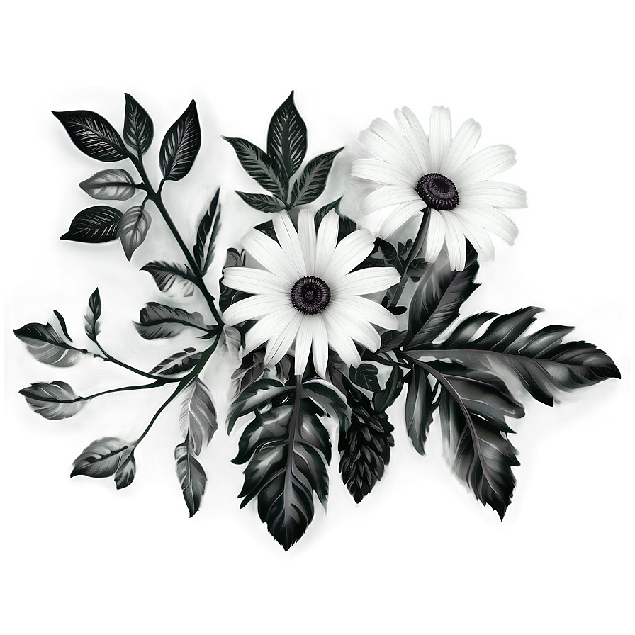 Photorealistic Black White Flowers Png Rph PNG image