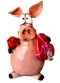 Pig Figurinewith Valentines Gift PNG image