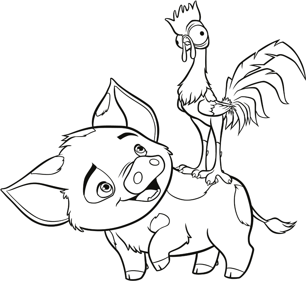 Pigand Rooster Friends Coloring Page PNG image