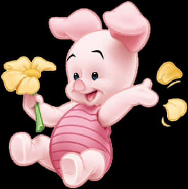 Piglet With Yellow Flower PNG image