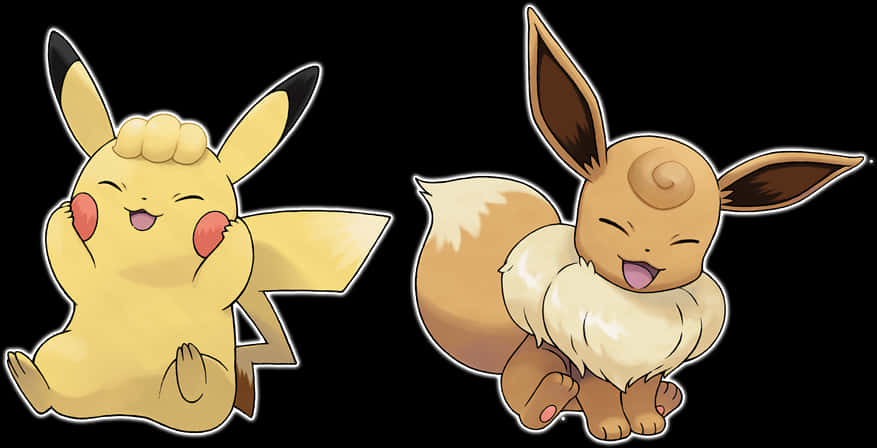 Pikachu_and_ Eevee_ Happy_ Illustration PNG image