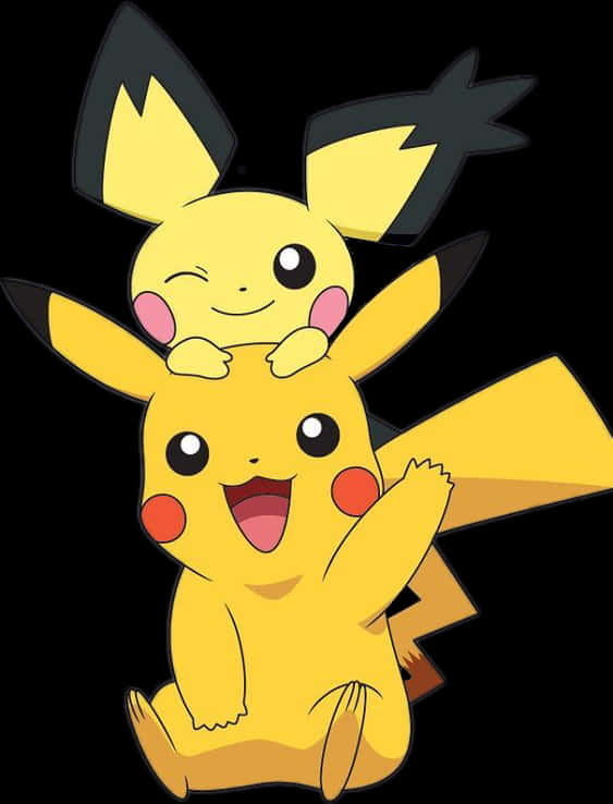 Pikachuand Pichu Happy Illustration PNG image