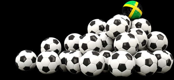 Pileof Soccer Ballswith One Standing Out PNG image