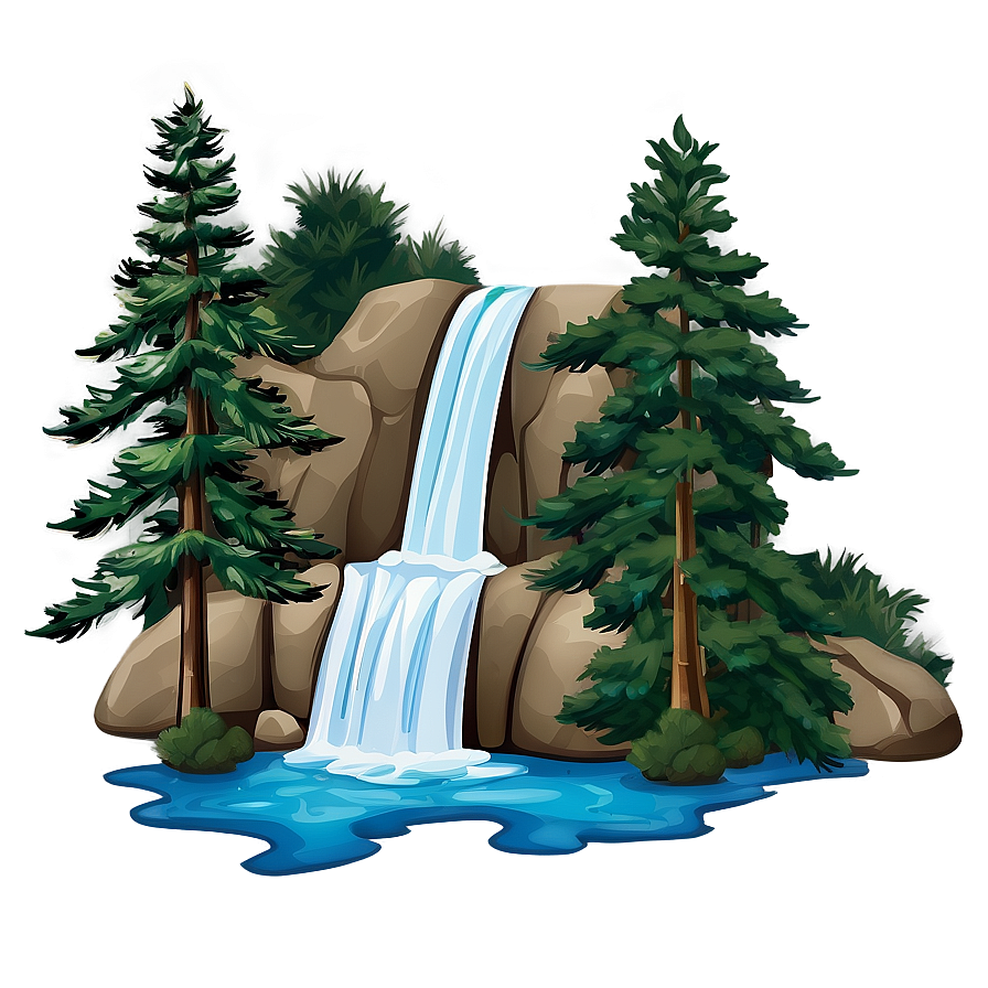 Pine Trees And Waterfall Png Jwq2 PNG image