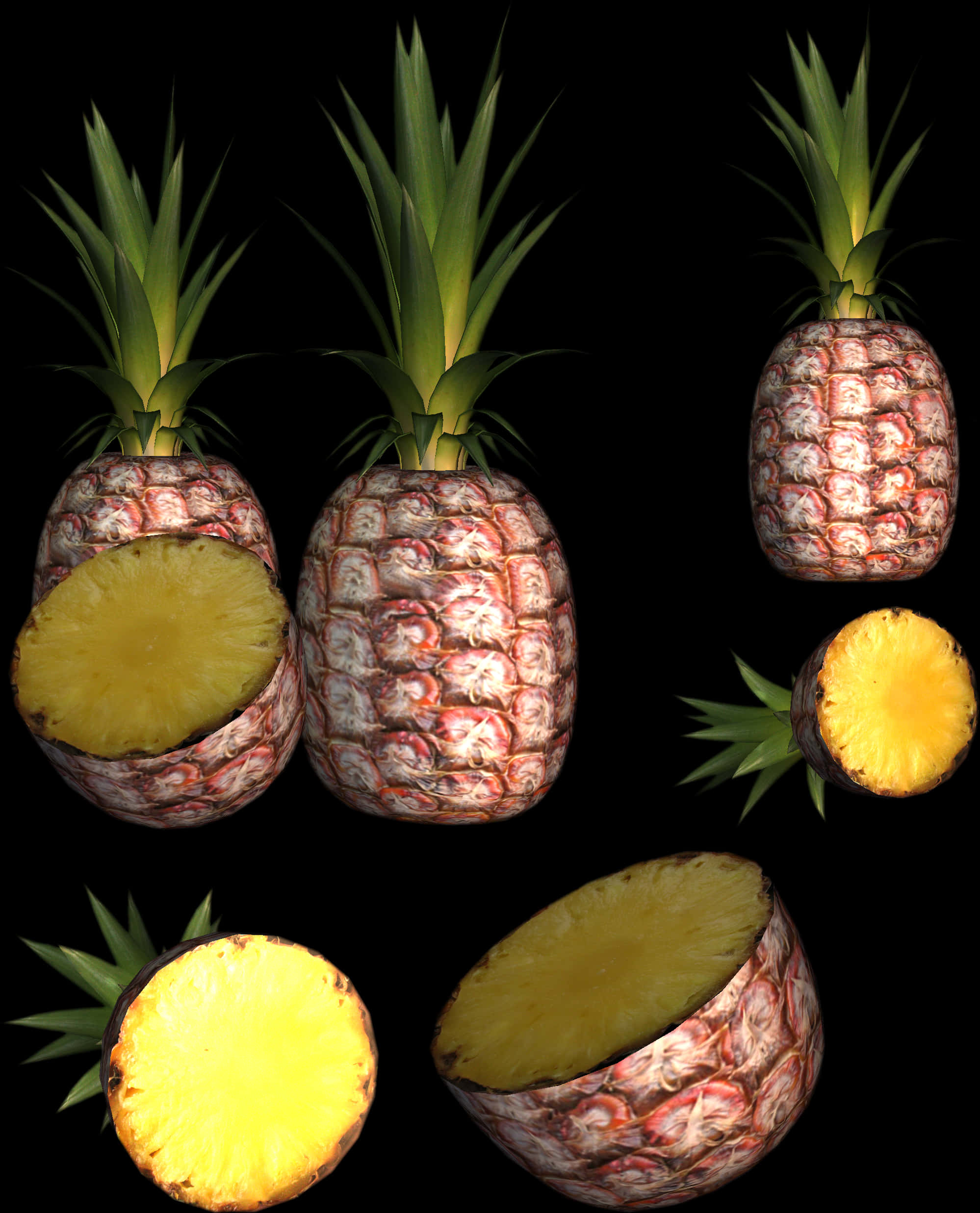 Pineapples_and_ Slices_ Dark_ Background PNG image