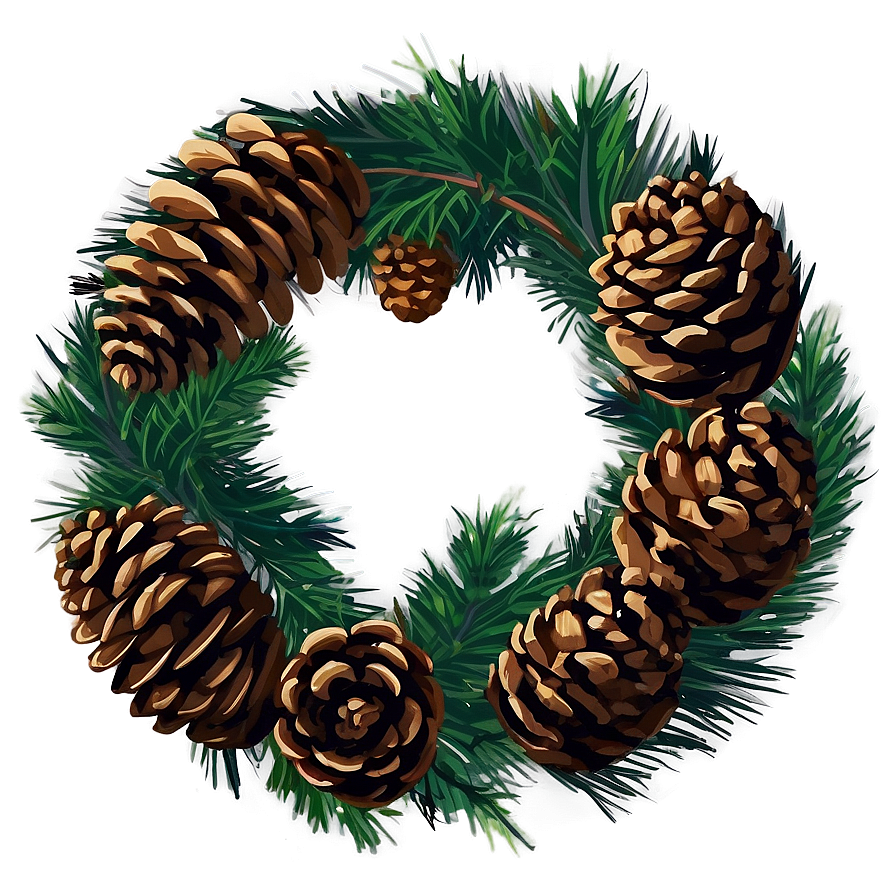 Pinecone And Evergreen Wreath Png 05242024 PNG image