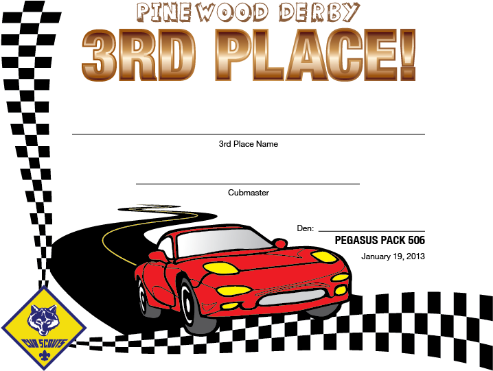 Pinewood Derby3rd Place Certificate Template PNG image