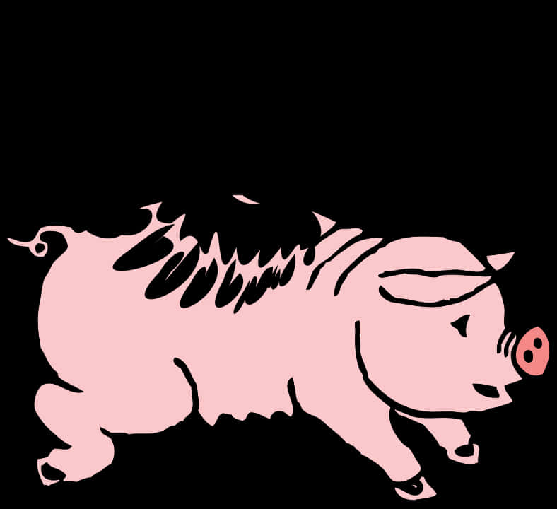 Pink Black Silhouette Pig Illustration PNG image