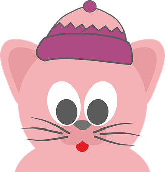 Pink Cat Wearing Winter Hat PNG image