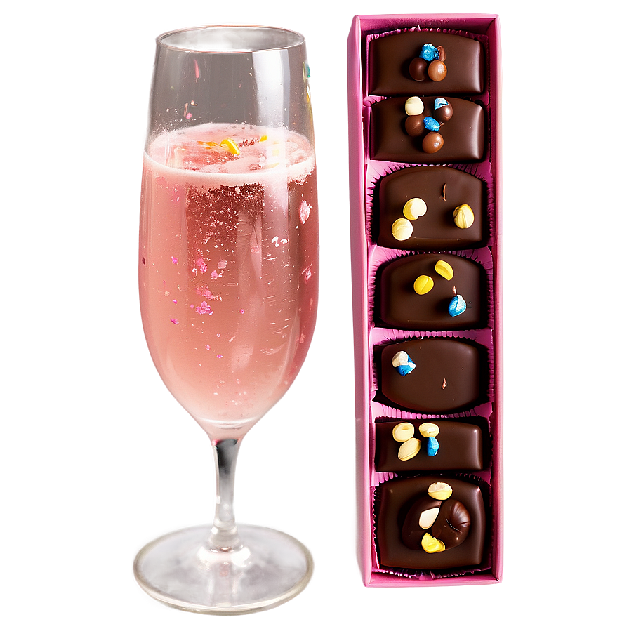 Pink Champagne With Chocolates Png Cij98 PNG image