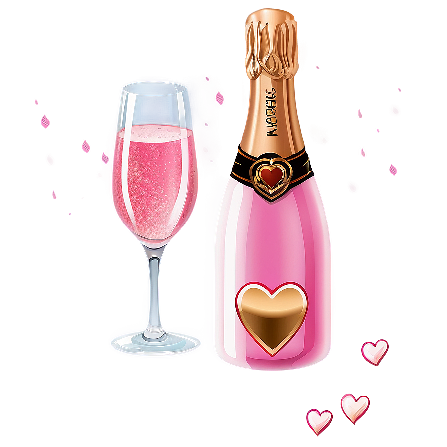 Pink Champagne With Heart Decoration Png Lsy PNG image